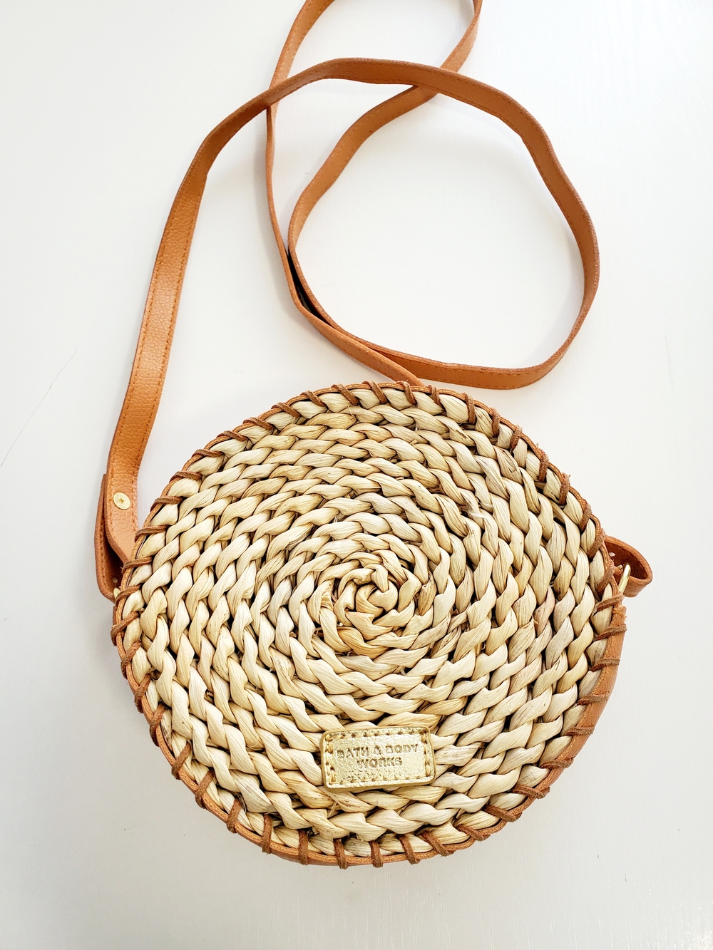 Bath & Body Works Woven Round Crossbody in Natural and Tan